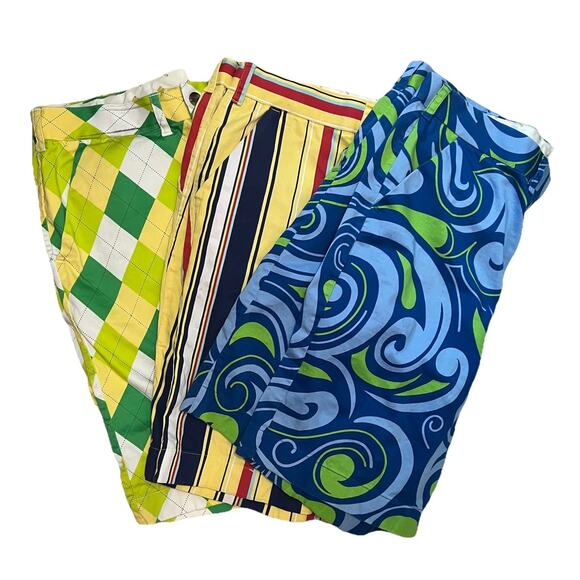 Loudmouth Golf Lot Of 3 Pairs Mens Graphic Pattern Summer Shorts 38 Striped - Picture 1 of 15